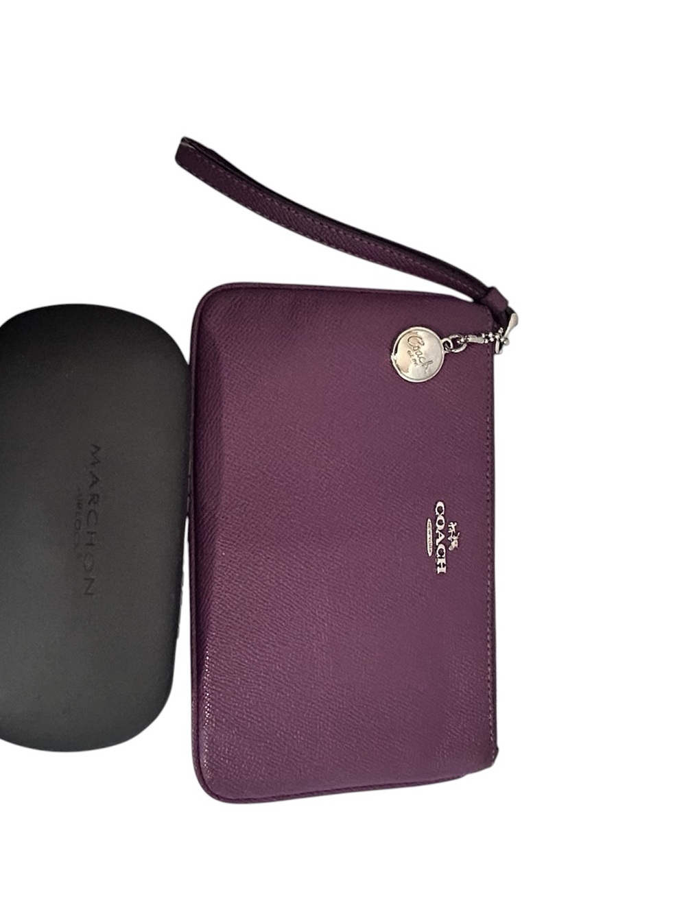 Coach Large Wristlet F57465 Plum Purple Crossgrain Leather 8x5 Read